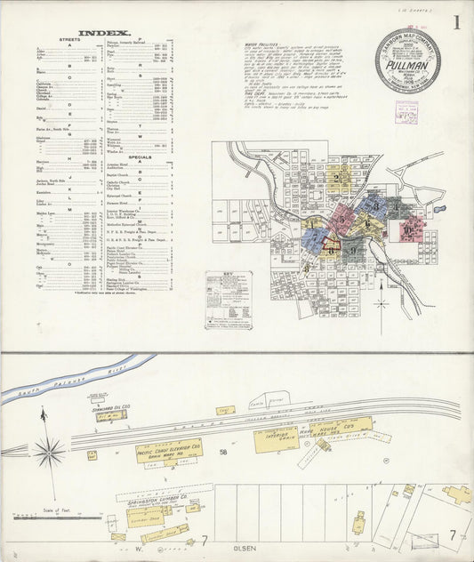 Sanborn Fire Insurance Map from Pullman, Whitman County, Washington (1908), Sheet #0001 - Complete Map Set gallery image, historic Sanborn map, vintage wall art, Washington Washington