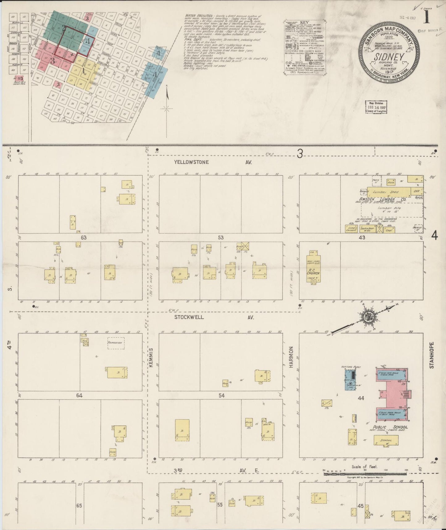 Sanborn Fire Insurance Map from Sidney, Richland County, Montana (1917), Sheet #0001 - Historic Sanborn Fire Insurance Map Print, vintage old map wall art, antique decor, genealogy gift, Montana Montana map