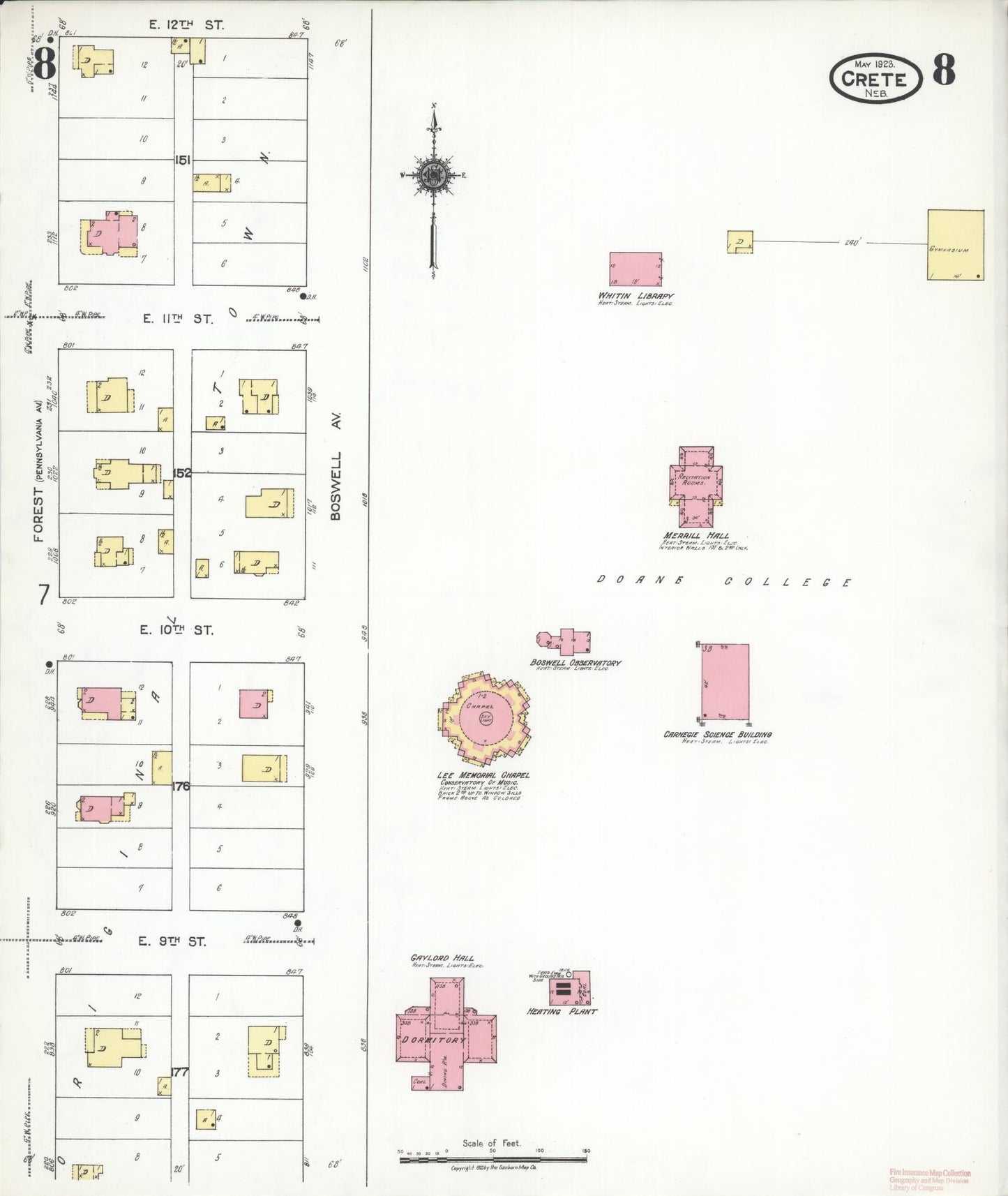 Sanborn Fire Insurance Map from Crete, Saline County, Nebraska (1923), Sheet #0008 - Complete Map Set gallery image, historic Sanborn map, vintage wall art, Nebraska Nebraska
