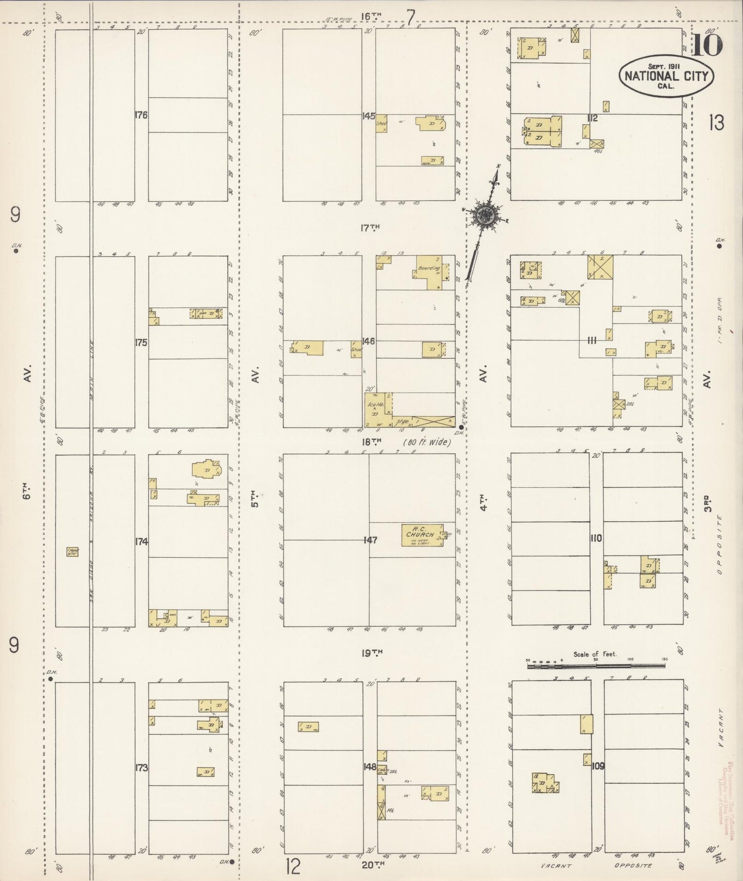 Sanborn Fire Insurance Map from National City, San Diego County, California (1911), Sheet #0010 - Complete Map Set gallery image, historic Sanborn map, vintage wall art, California California