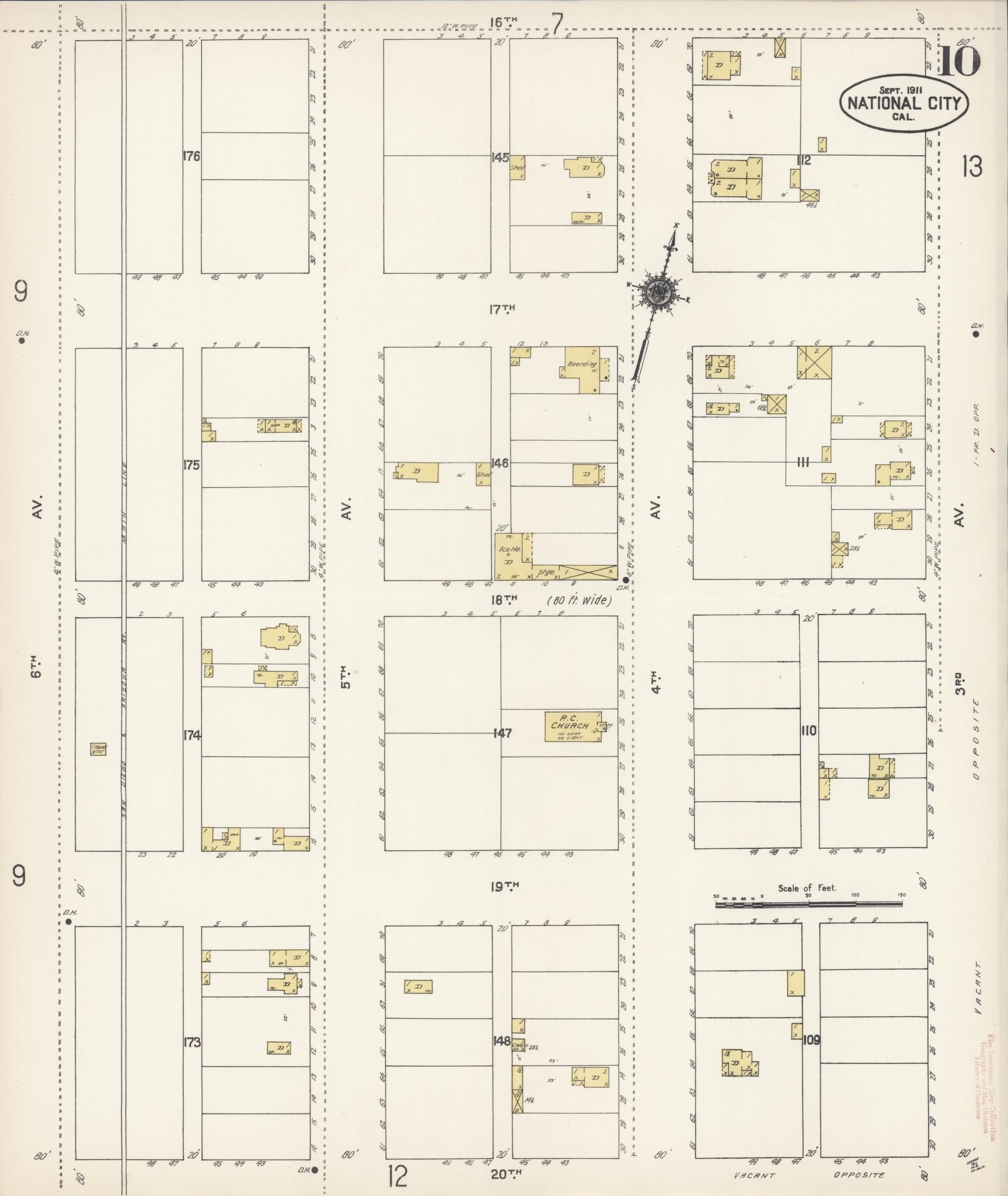 Sanborn Fire Insurance Map from National City, San Diego County, California (1911), Sheet #0010 - Complete Map Set gallery image, historic Sanborn map, vintage wall art, California California