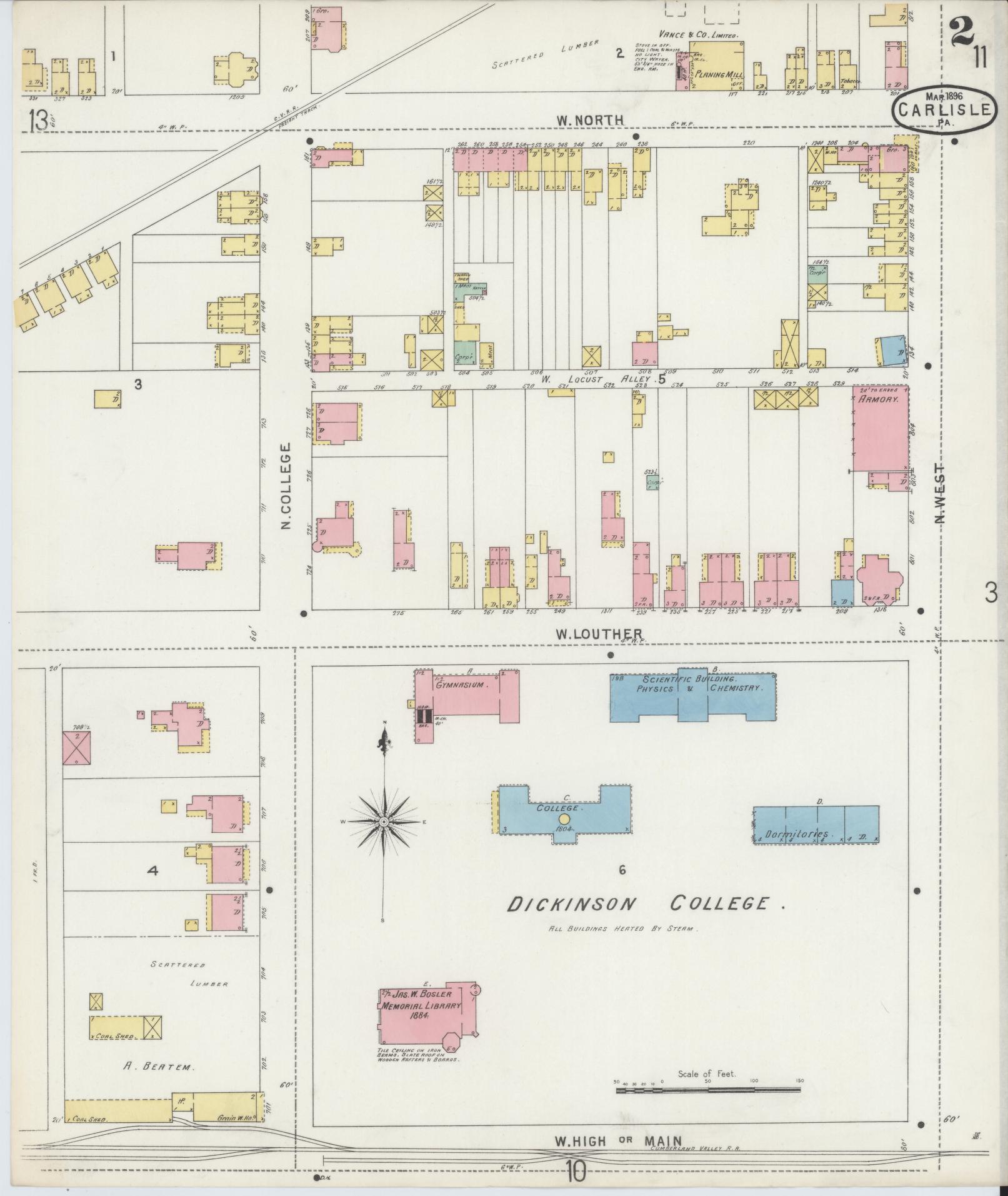 Sanborn Fire Insurance Map from Carlisle, Cumberland County, Pennsylvania (1896), Sheet #0002 - Historic Sanborn Fire Insurance Map Print, vintage old map wall art, antique decor, genealogy gift, Pennsylvania Pennsylvania map