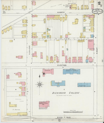 Sanborn Fire Insurance Map from Carlisle, Cumberland County, Pennsylvania (1896), Sheet #0002 - Historic Sanborn Fire Insurance Map Print, vintage old map wall art, antique decor, genealogy gift, Pennsylvania Pennsylvania map