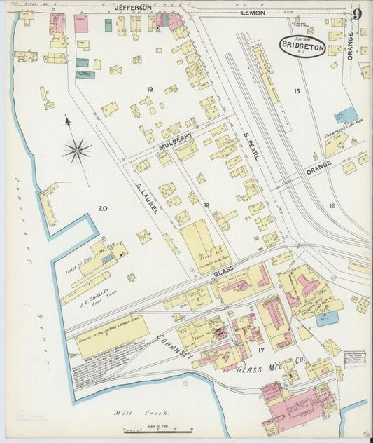 Sanborn Fire Insurance Map from Bridgeton, Cumberland County, New Jersey (1891), Sheet #0009 - Historic Sanborn Fire Insurance Map Print, vintage old map wall art, antique decor, genealogy gift, New Jersey New Jersey map