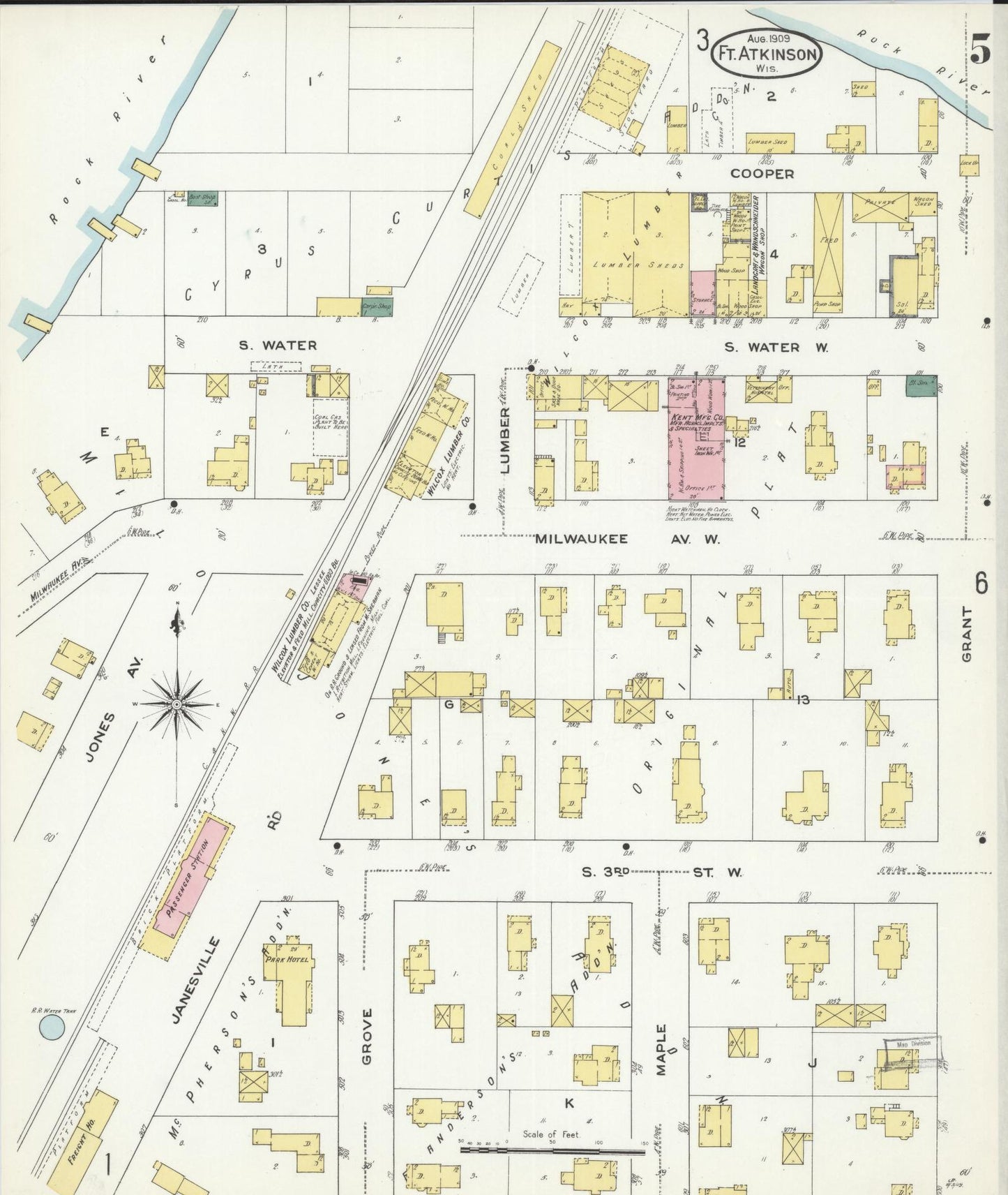Sanborn Fire Insurance Map from Fort Atkinson, Jefferson County, Wisconsin (1909), Sheet #0005 - Historic Sanborn Fire Insurance Map Print, vintage old map wall art, antique decor, genealogy gift, Wisconsin Wisconsin map