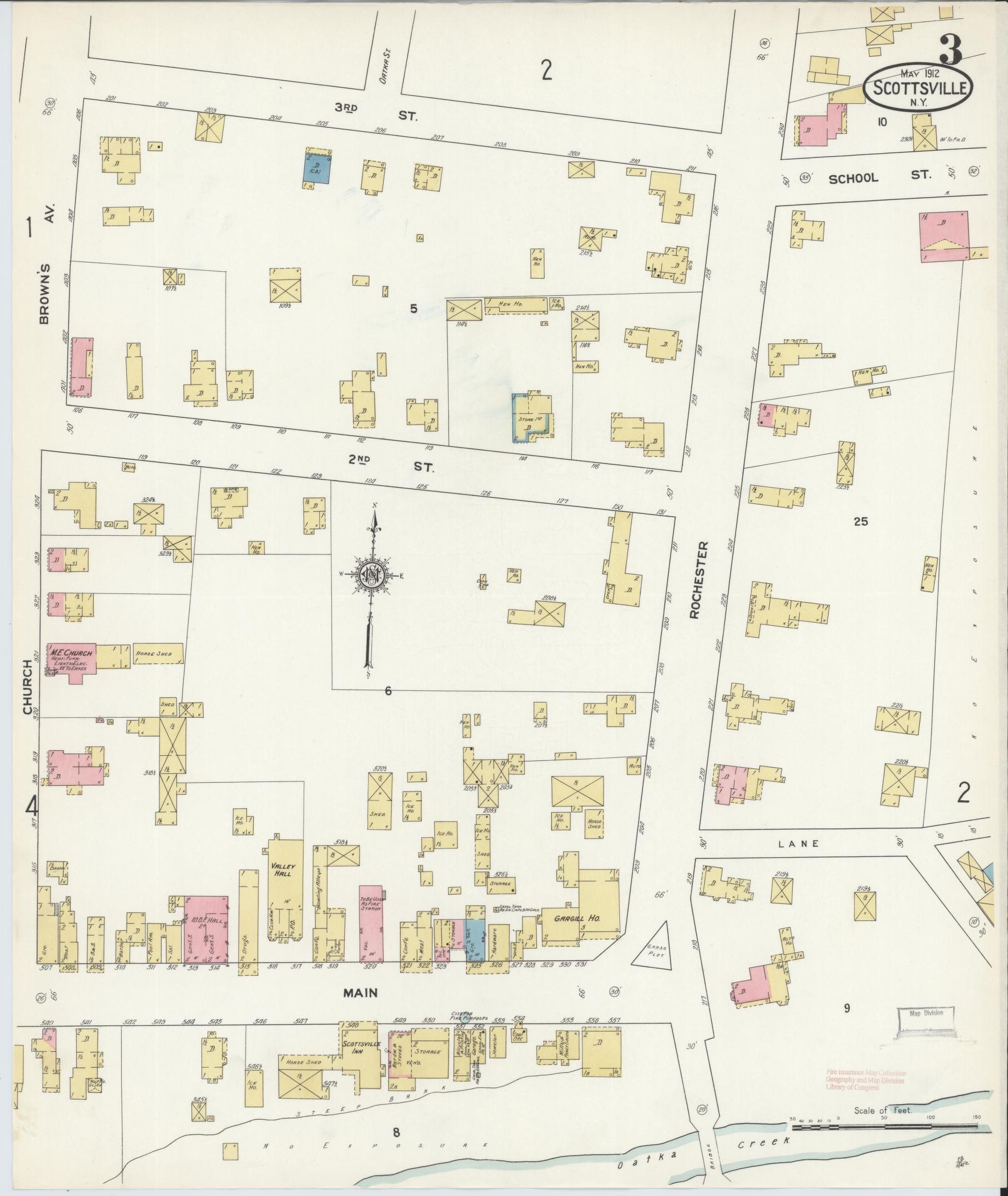Sanborn Fire Insurance Map from Scottsville, Monroe County, New York (1912), Sheet #0003 - Complete Map Set gallery image, historic Sanborn map, vintage wall art, New York New York