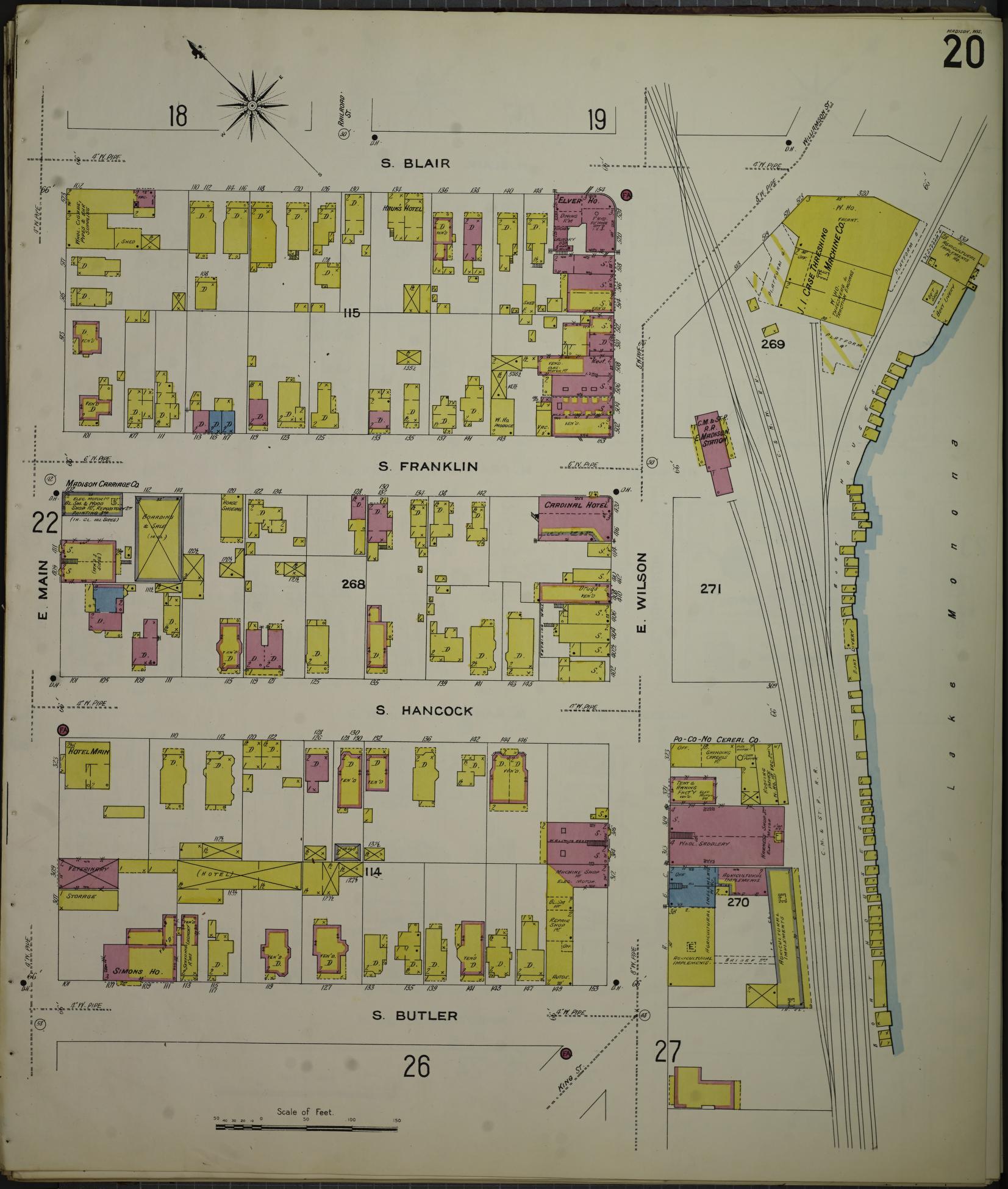 Sanborn Fire Insurance Map from Madison, Dane County, Wisconsin (1908), Sheet #0020 - Complete Map Set gallery image, historic Sanborn map, vintage wall art, Wisconsin Wisconsin