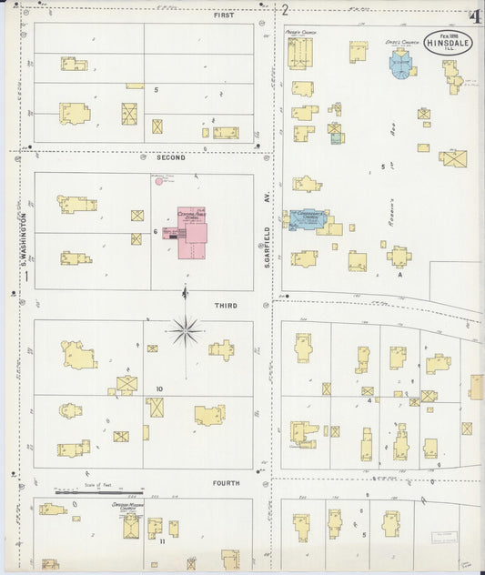 Sanborn Fire Insurance Map from Hinsdale, Du Page And Cook Counties, Illinois (1898), Sheet #0004 - Historic Sanborn Fire Insurance Map Print, vintage old map wall art, antique decor, genealogy gift, Illinois Illinois map