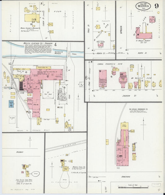 Sanborn Fire Insurance Map from Morris, Grundy County, Illinois (1907), Sheet #0009 - Historic Sanborn Fire Insurance Map Print, vintage old map wall art, antique decor, genealogy gift, Illinois Illinois map