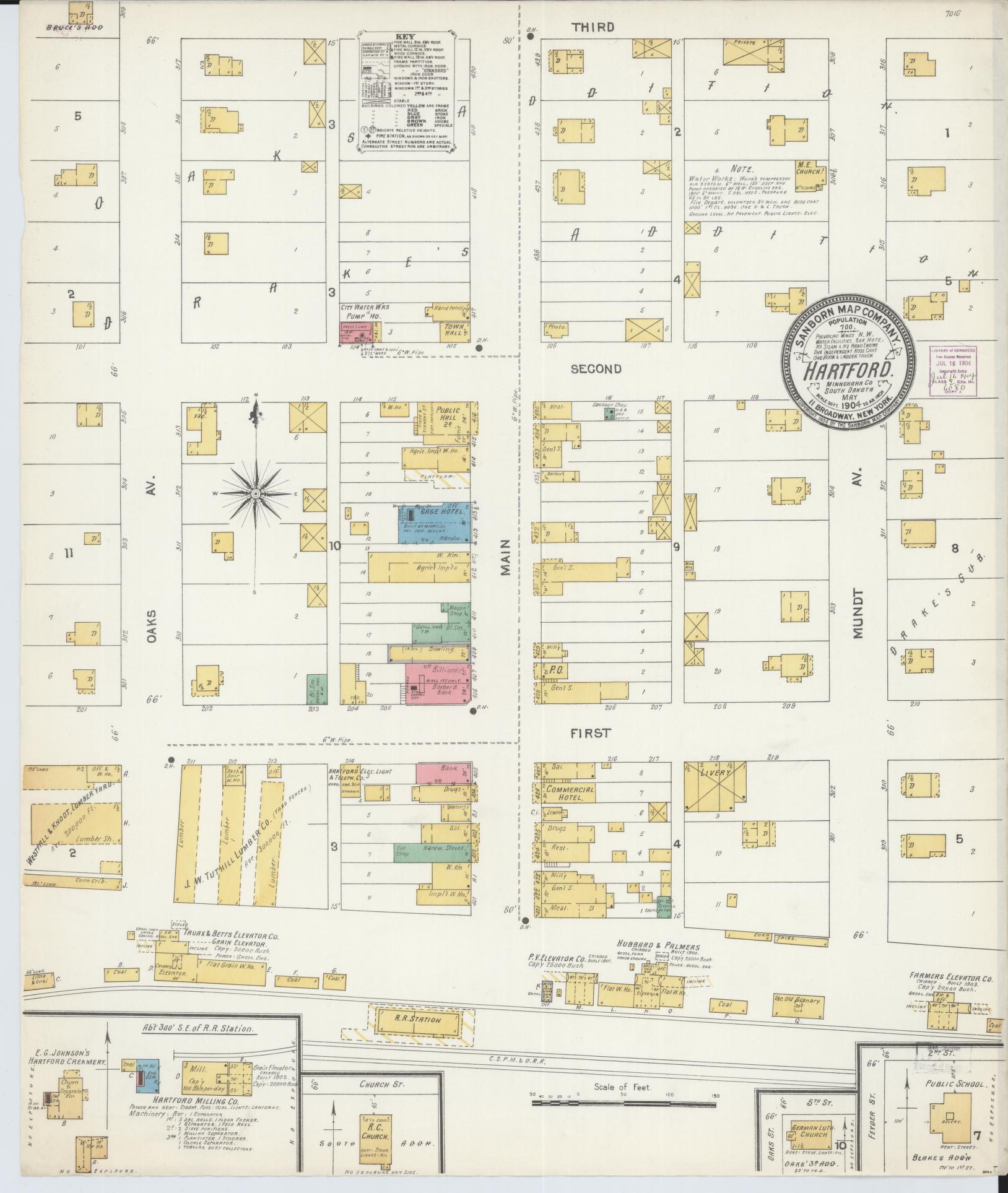 Sanborn Fire Insurance Map from Hartford, Minnehaha County, South Dakota (1904), Sheet #0001 - Historic Sanborn Fire Insurance Map Print, vintage old map wall art, antique decor, genealogy gift, South Dakota South Dakota map