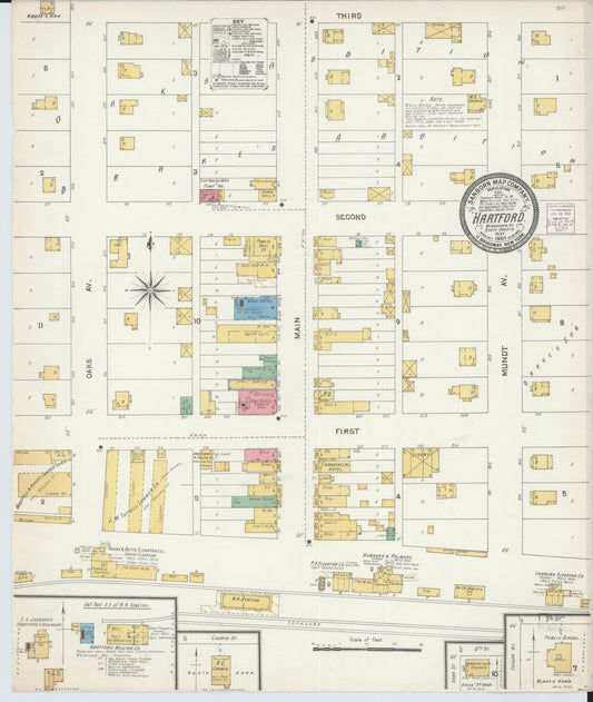 Sanborn Fire Insurance Map from Hartford, Minnehaha County, South Dakota (1904), Sheet #0001 - Historic Sanborn Fire Insurance Map Print, vintage old map wall art, antique decor, genealogy gift, South Dakota South Dakota map