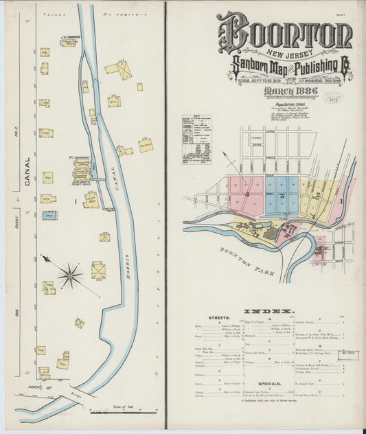 Sanborn Fire Insurance Map from Boonton, Morris County, New Jersey (1886), Sheet #0001 - Historic Sanborn Fire Insurance Map Print, vintage old map wall art, antique decor, genealogy gift, New Jersey New Jersey map