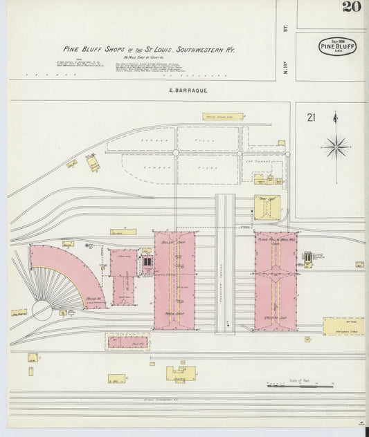 Sanborn Fire Insurance Map from Pine Bluff, Jefferson County, Arkansas (1896), Sheet #0020 - Historic Sanborn Fire Insurance Map Print, vintage old map wall art, antique decor, genealogy gift, Arkansas Arkansas map