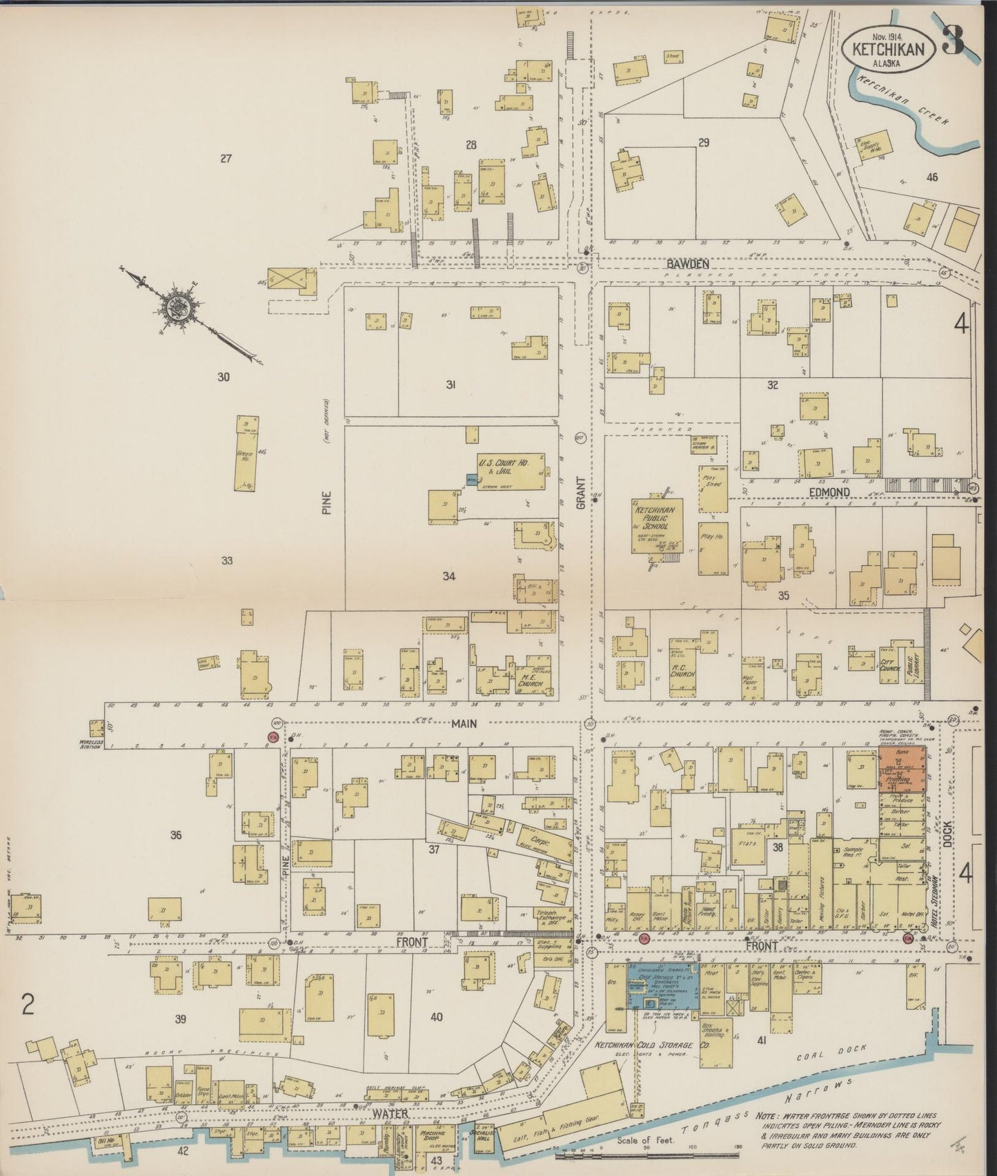 Sanborn Fire Insurance Map from Ketchikan, Ketchikan Census Division, Alaska (1914), Sheet #0003 - Complete Map Set gallery image, historic Sanborn map, vintage wall art, Alaska Alaska
