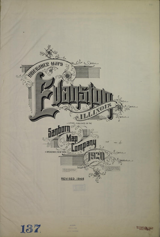 Sanborn Fire Insurance Map from Evanston, Cook County, Illinois (1945), Sheet #0001 - Historic Sanborn Fire Insurance Map Print, vintage old map wall art, antique decor, genealogy gift, Illinois Illinois map