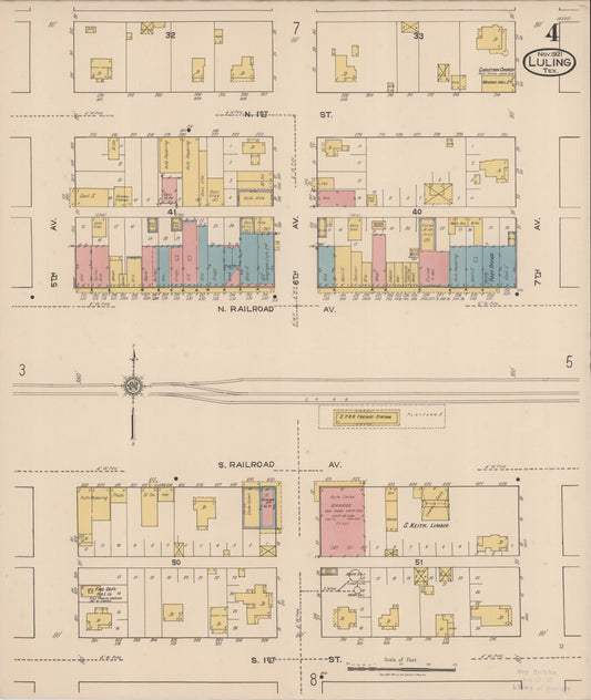 Sanborn Fire Insurance Map from Luling, Caldwell County, Texas (1921), Sheet #0004 - Historic Sanborn Fire Insurance Map Print, vintage old map wall art, antique decor, genealogy gift, Texas Texas map