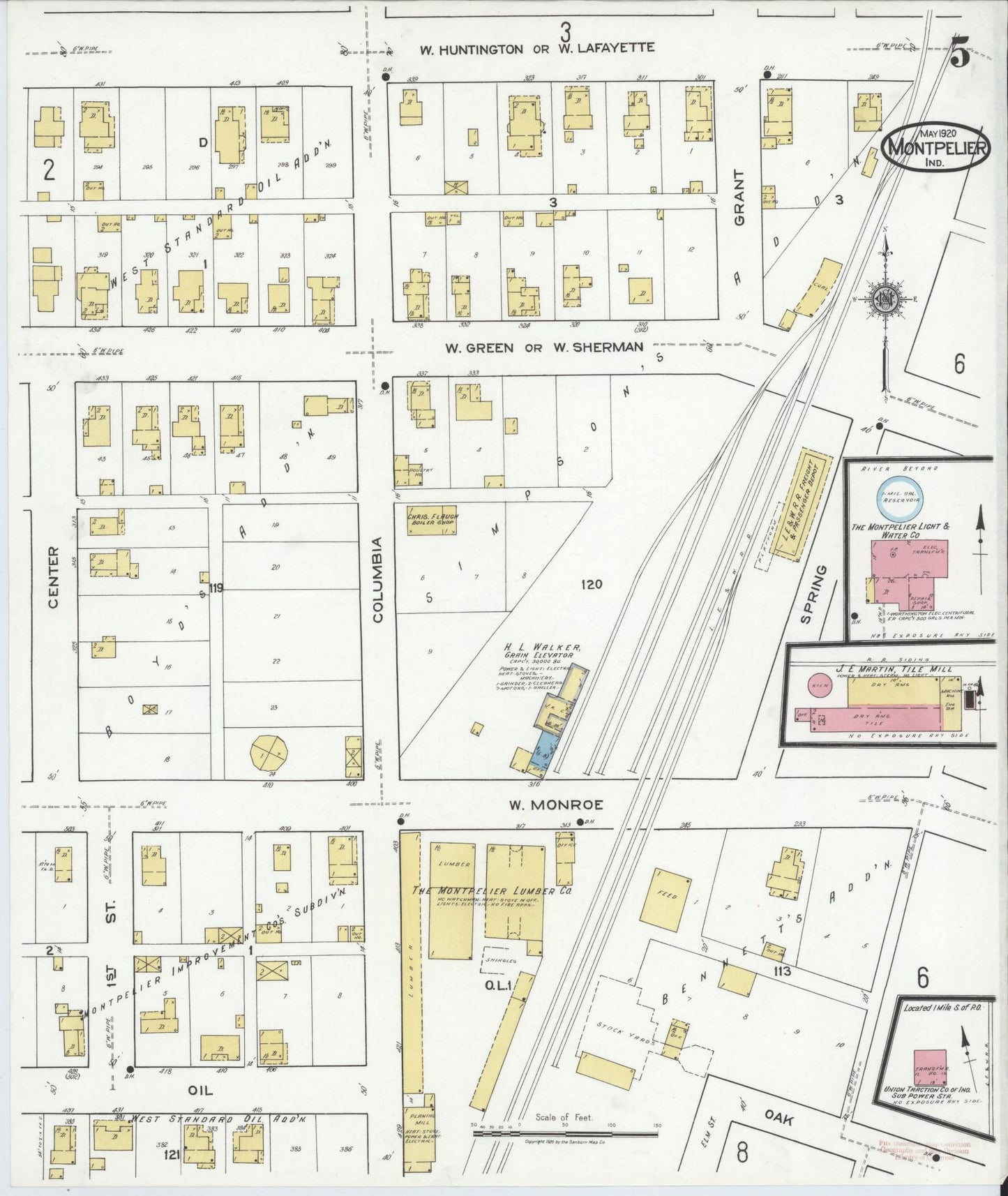 Sanborn Fire Insurance Map from Montpelier, Blackford County, Indiana (1920), Sheet #0005 - Complete Map Set gallery image, historic Sanborn map, vintage wall art, Indiana Indiana