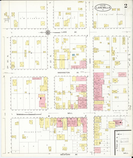 Sanborn Fire Insurance Map from Lake Mills, Winnebago County, Iowa (1916), Sheet #0002 - Historic Sanborn Fire Insurance Map Print, vintage old map wall art