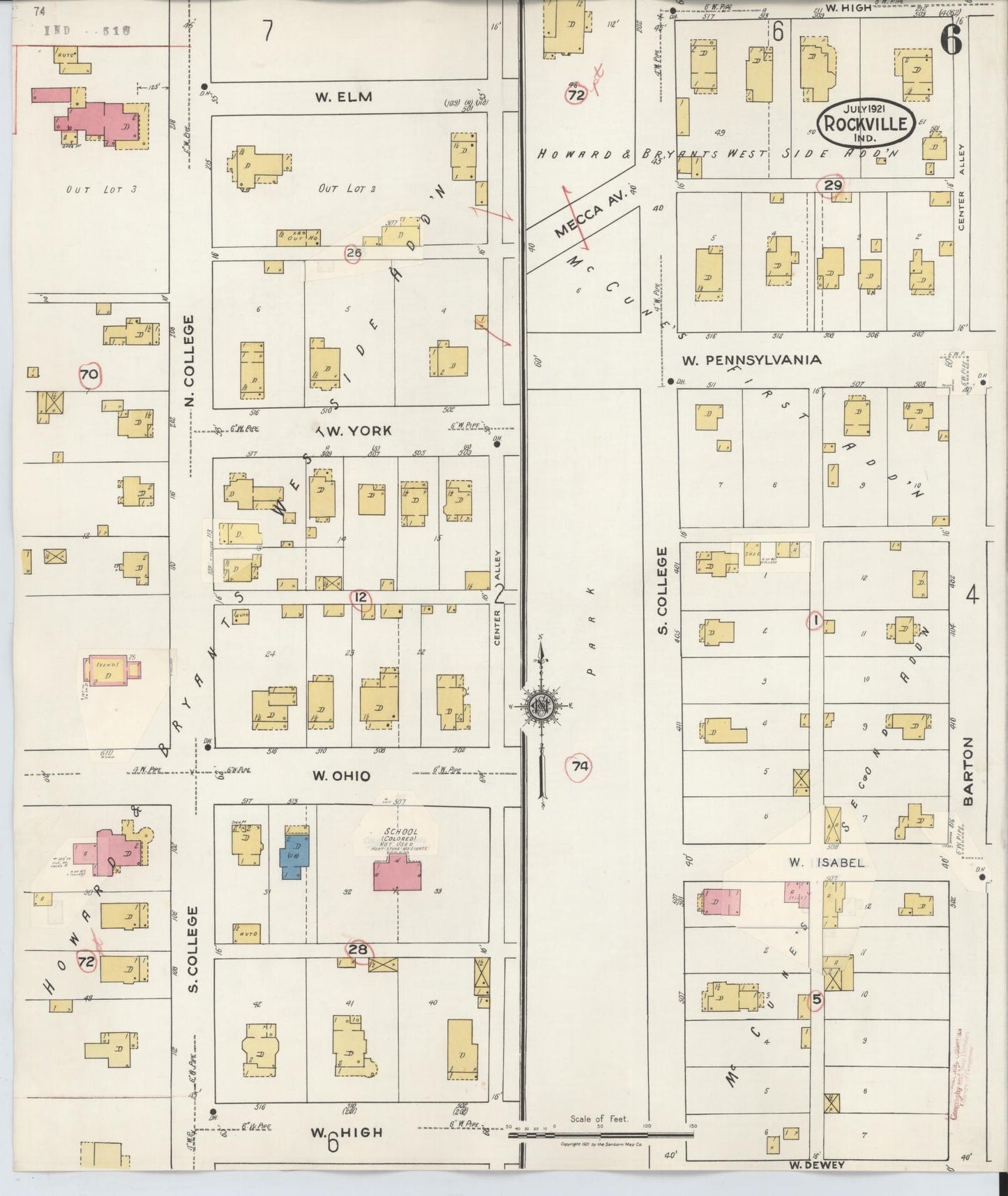 Sanborn Fire Insurance Map from Rockville, Parke County, Indiana (1932), Sheet #0006 - Complete Map Set gallery image, historic Sanborn map, vintage wall art, Indiana Indiana