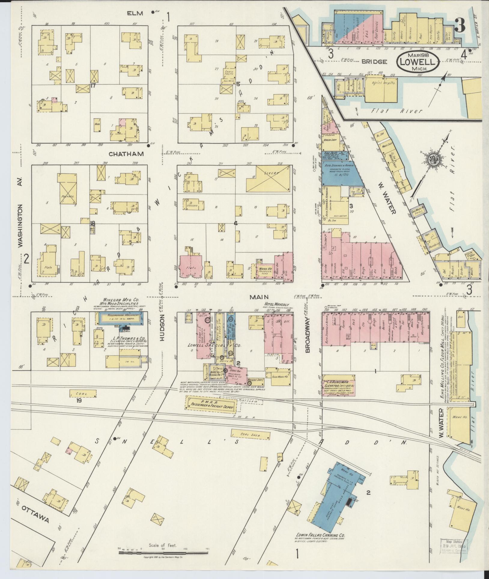 Sanborn Fire Insurance Map from Lowell, Kent County, Michigan (1918), Sheet #0003 - Complete Map Set gallery image, historic Sanborn map, vintage wall art, Michigan Michigan