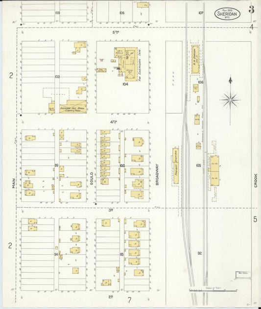 Sanborn Fire Insurance Map from Sheridan, Sheridan County, Wyoming (1903), Sheet #0003 - Historic Sanborn Fire Insurance Map Print, vintage old map wall art, antique decor, genealogy gift, Wyoming Wyoming map