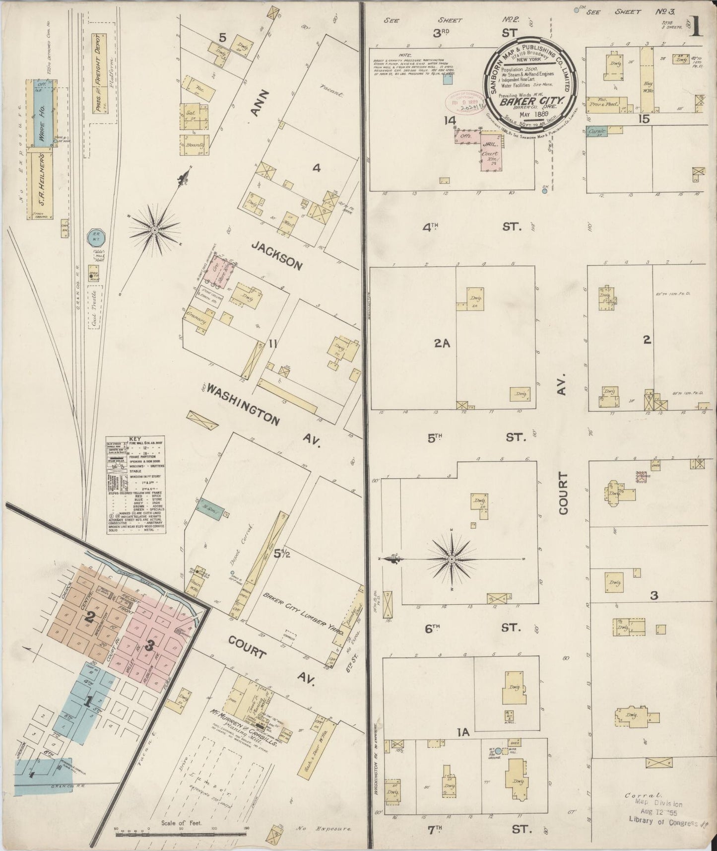 Sanborn Fire Insurance Map from Baker, Baker County, Oregon (1889), Sheet #0001 - Historic Sanborn Fire Insurance Map Print, vintage old map wall art, antique decor, genealogy gift, Oregon Oregon map