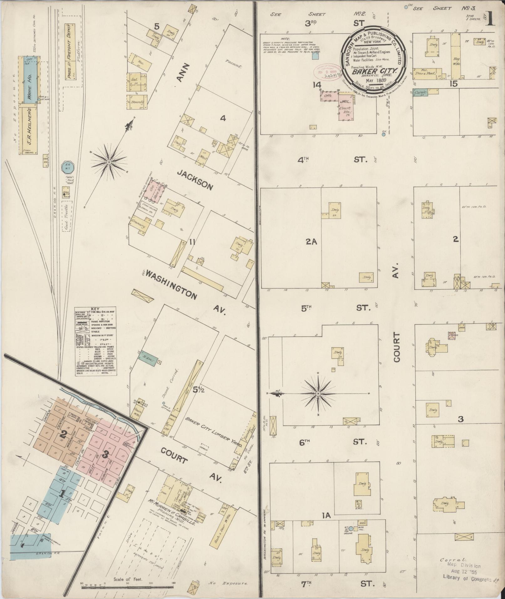 Sanborn Fire Insurance Map from Baker, Baker County, Oregon (1889), Sheet #0001 - Historic Sanborn Fire Insurance Map Print, vintage old map wall art, antique decor, genealogy gift, Oregon Oregon map
