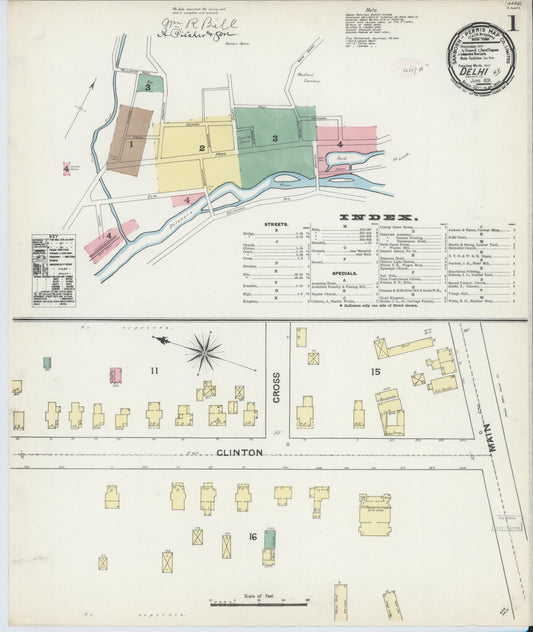 Sanborn Fire Insurance Map from Delhi, Delaware County, New York (1891), Sheet #0001 - Historic Sanborn Fire Insurance Map Print, vintage old map wall art, antique decor, genealogy gift, New York New York map