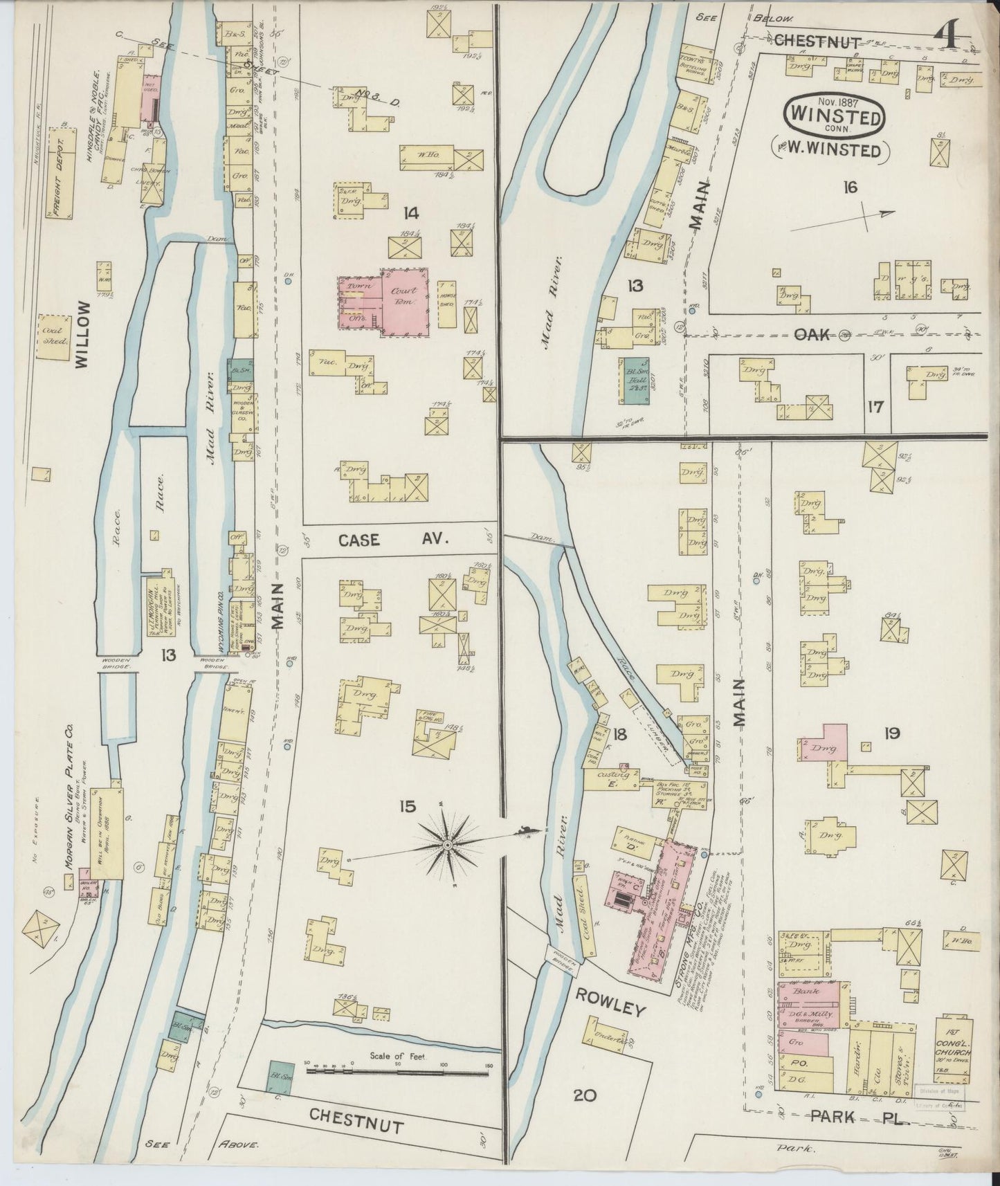Sanborn Fire Insurance Map from Winsted, Litchfield County, Connecticut (1887), Sheet #0004 - Complete Map Set gallery image, historic Sanborn map, vintage wall art, Connecticut Connecticut
