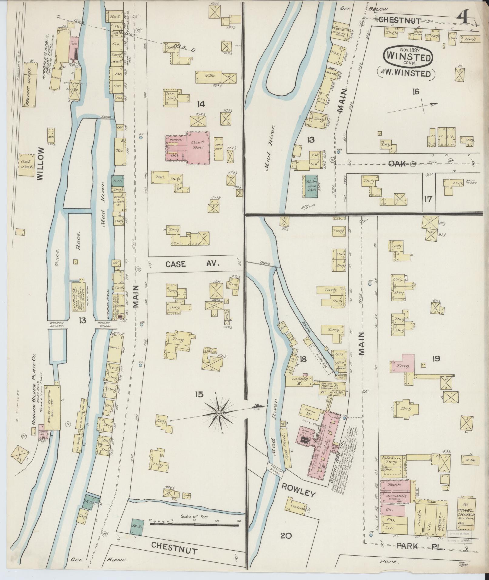 Sanborn Fire Insurance Map from Winsted, Litchfield County, Connecticut (1887), Sheet #0004 - Complete Map Set gallery image, historic Sanborn map, vintage wall art, Connecticut Connecticut