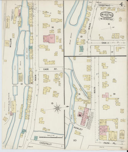 Sanborn Fire Insurance Map from Winsted, Litchfield County, Connecticut (1887), Sheet #0004 - Complete Map Set gallery image, historic Sanborn map, vintage wall art, Connecticut Connecticut