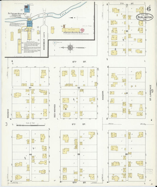 Sanborn Fire Insurance Map from Burlington, Coffey County, Kansas (1912), Sheet #0006 - Historic Sanborn Fire Insurance Map Print, vintage old map wall art, antique decor, genealogy gift, Kansas Kansas map