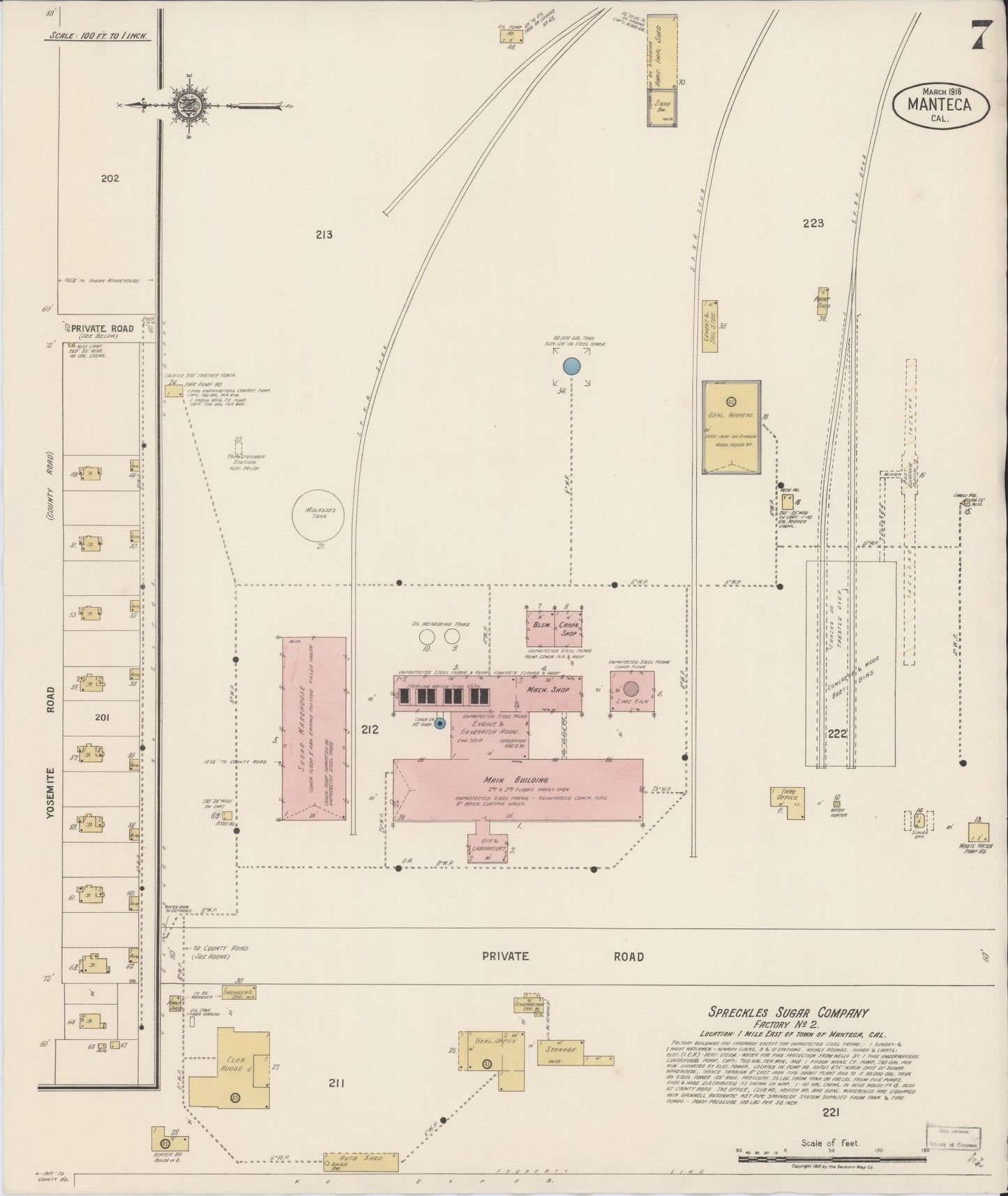 Sanborn Fire Insurance Map from Manteca, San Joaquin County, California (1918), Sheet #0007 - Historic Sanborn Fire Insurance Map Print, vintage old map wall art, antique decor, genealogy gift, California California map