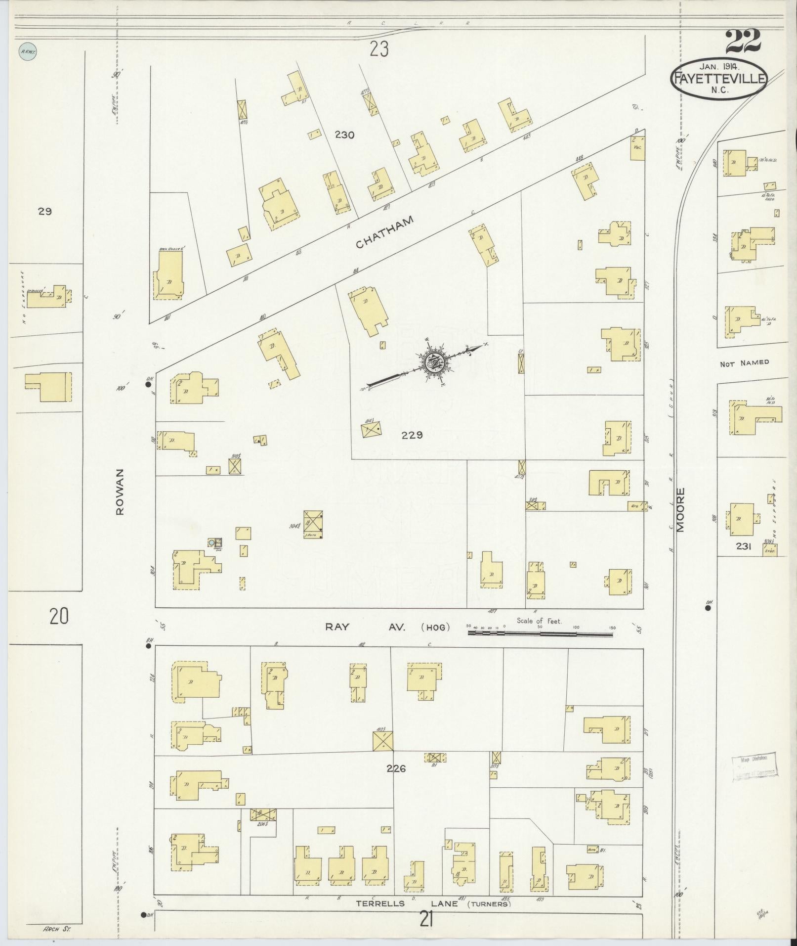 Sanborn Fire Insurance Map from Fayetteville, Cumberland County, North Carolina (1914), Sheet #0022 - Historic Sanborn Fire Insurance Map Print, vintage old map wall art, antique decor, genealogy gift, North Carolina North Carolina map