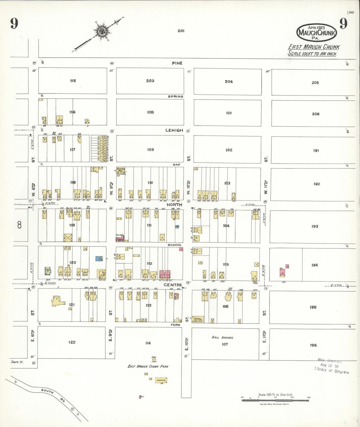 Sanborn Fire Insurance Map from Mauch Chunk, Carbon County, Pennsylvania (1923), Sheet #0009 - Historic Sanborn Fire Insurance Map Print, vintage old map wall art, antique decor, genealogy gift, Pennsylvania Pennsylvania map