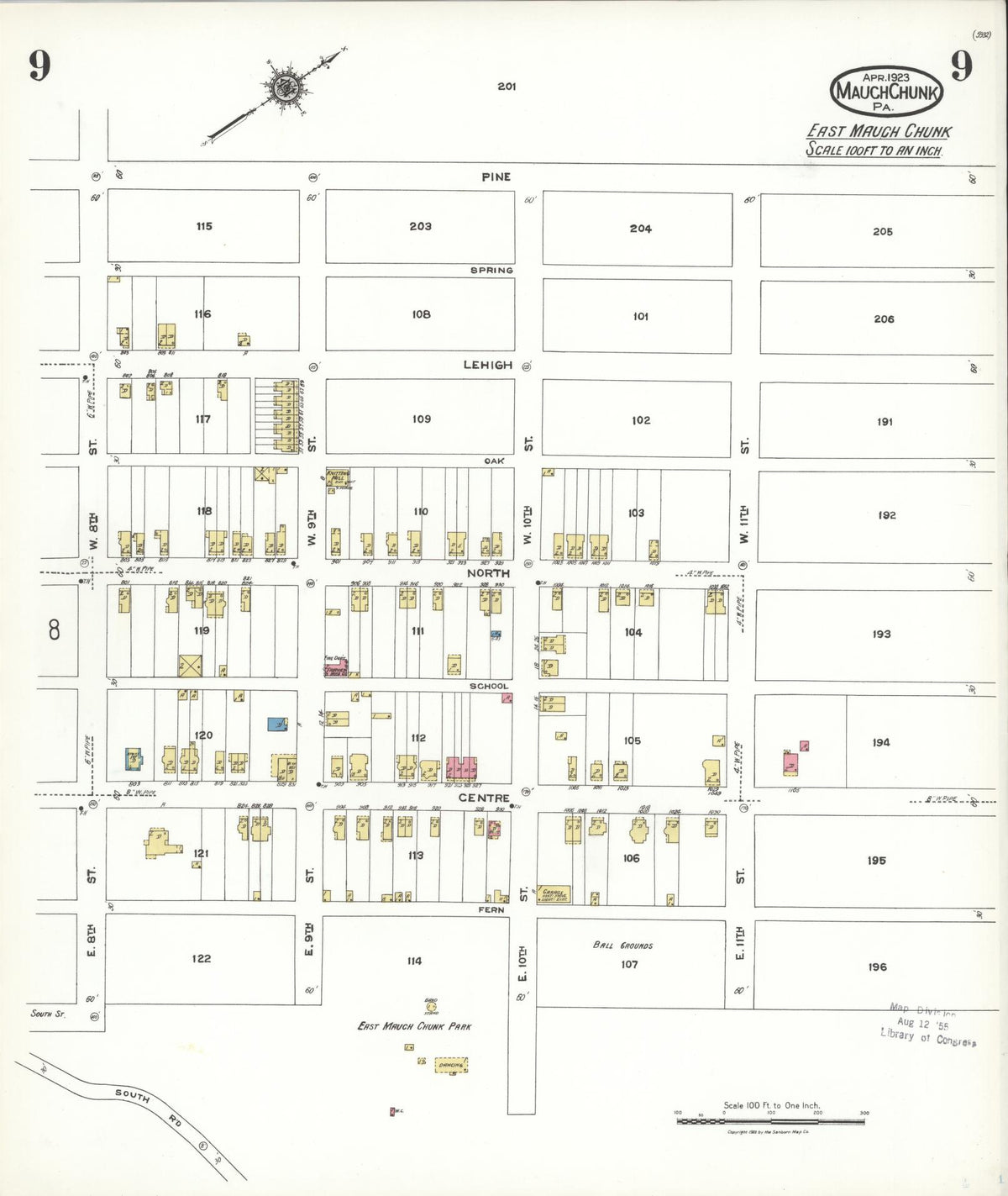 Sanborn Fire Insurance Map from Mauch Chunk, Carbon County, Pennsylvania (1923), Sheet #0009 - Historic Sanborn Fire Insurance Map Print, vintage old map wall art, antique decor, genealogy gift, Pennsylvania Pennsylvania map