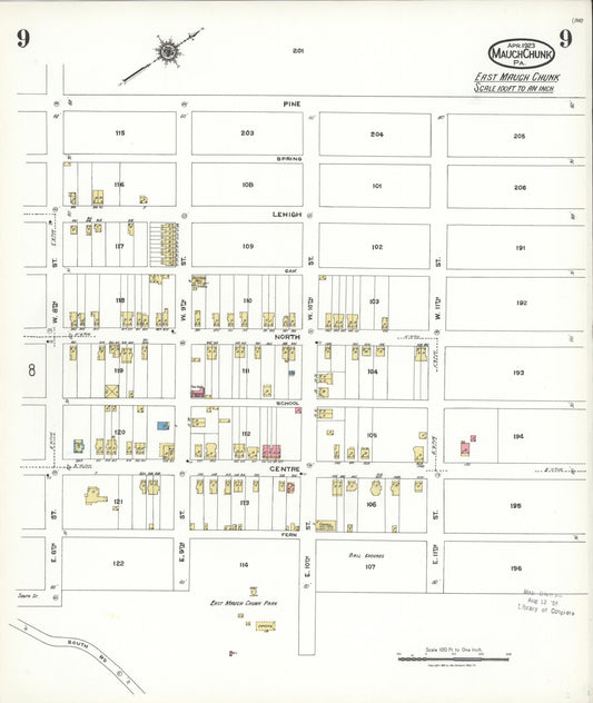 Sanborn Fire Insurance Map from Mauch Chunk, Carbon County, Pennsylvania (1923), Sheet #0009 - Historic Sanborn Fire Insurance Map Print, vintage old map wall art, antique decor, genealogy gift, Pennsylvania Pennsylvania map