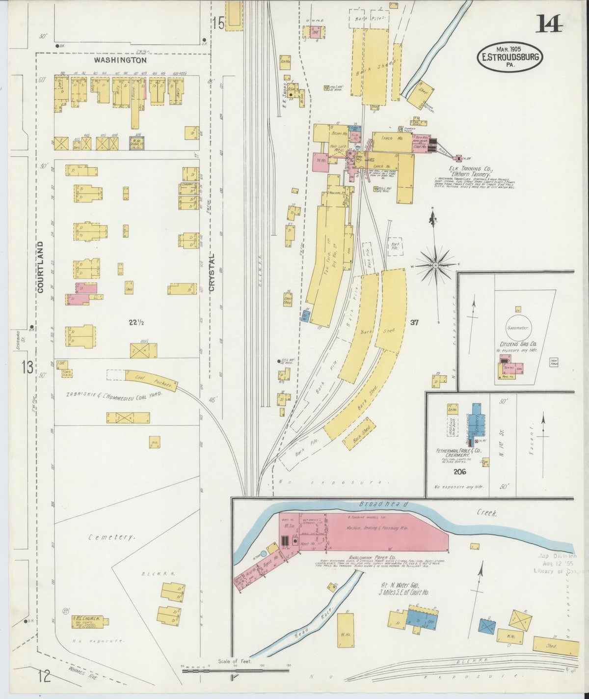 Sanborn Fire Insurance Map from Stroudsburg, Monroe County, Pennsylvania (1905), Sheet #0014 - Historic Sanborn Fire Insurance Map Print, vintage old map wall art, antique decor, genealogy gift, Pennsylvania Pennsylvania map
