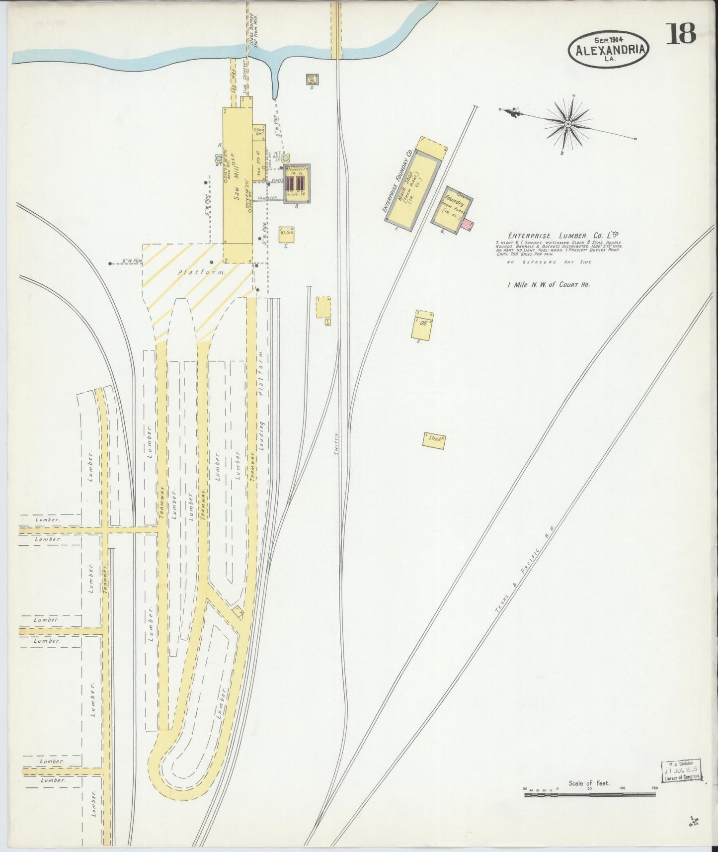 Sanborn Fire Insurance Map from Alexandria, Rapides Parish, Louisiana (1904), Sheet #0018 - Historic Sanborn Fire Insurance Map Print, vintage old map wall art, antique decor, genealogy gift, Louisiana Louisiana map