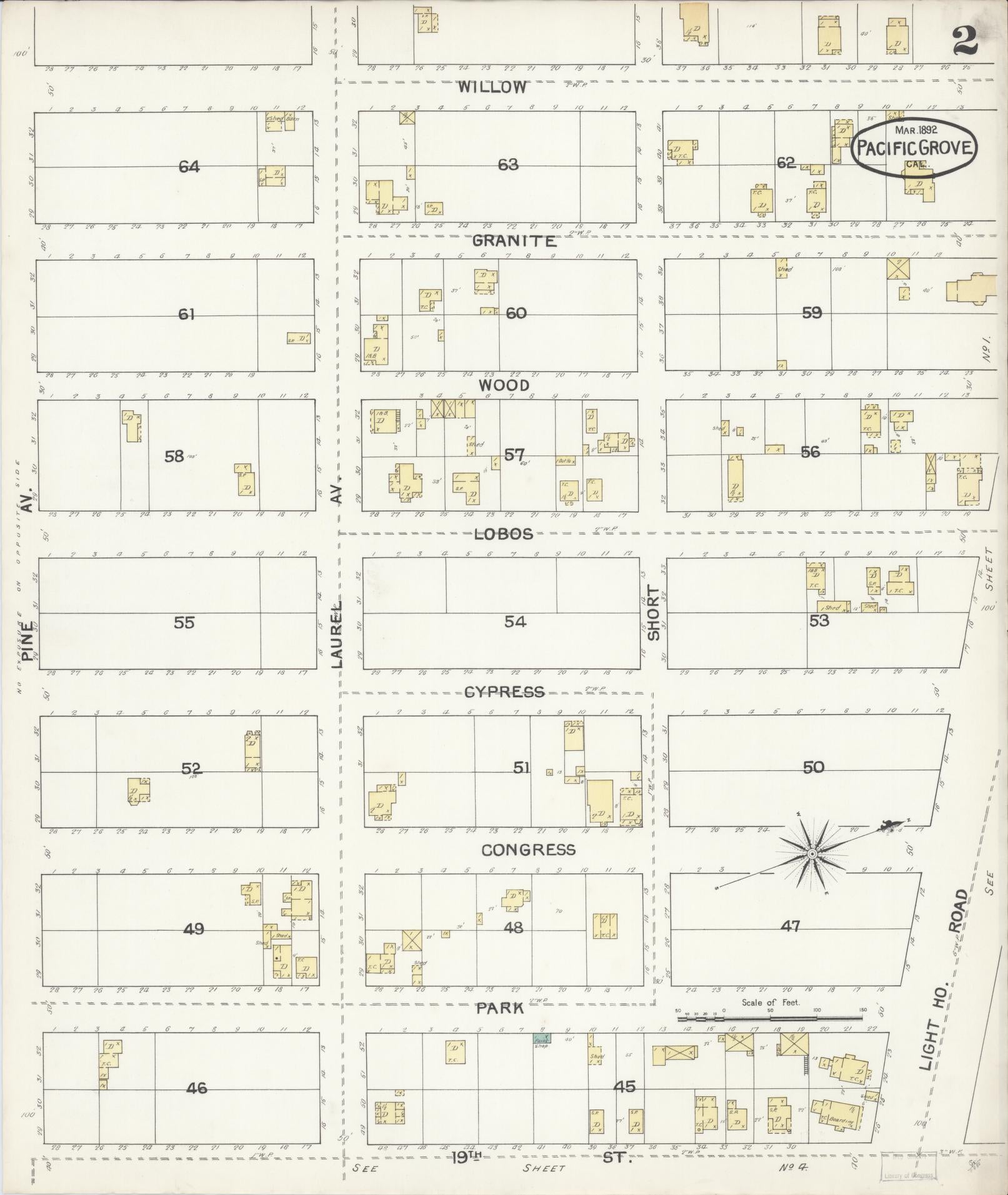 Sanborn Fire Insurance Map from Pacific Grove, Monterey County, California (1892), Sheet #0002 - Complete Map Set gallery image, historic Sanborn map, vintage wall art, California California