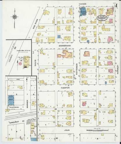 Sanborn Fire Insurance Map from Forest, Hardin County, Ohio (1921), Sheet #0004 - Historic Sanborn Fire Insurance Map Print, vintage old map wall art, antique decor, genealogy gift, Ohio Ohio map