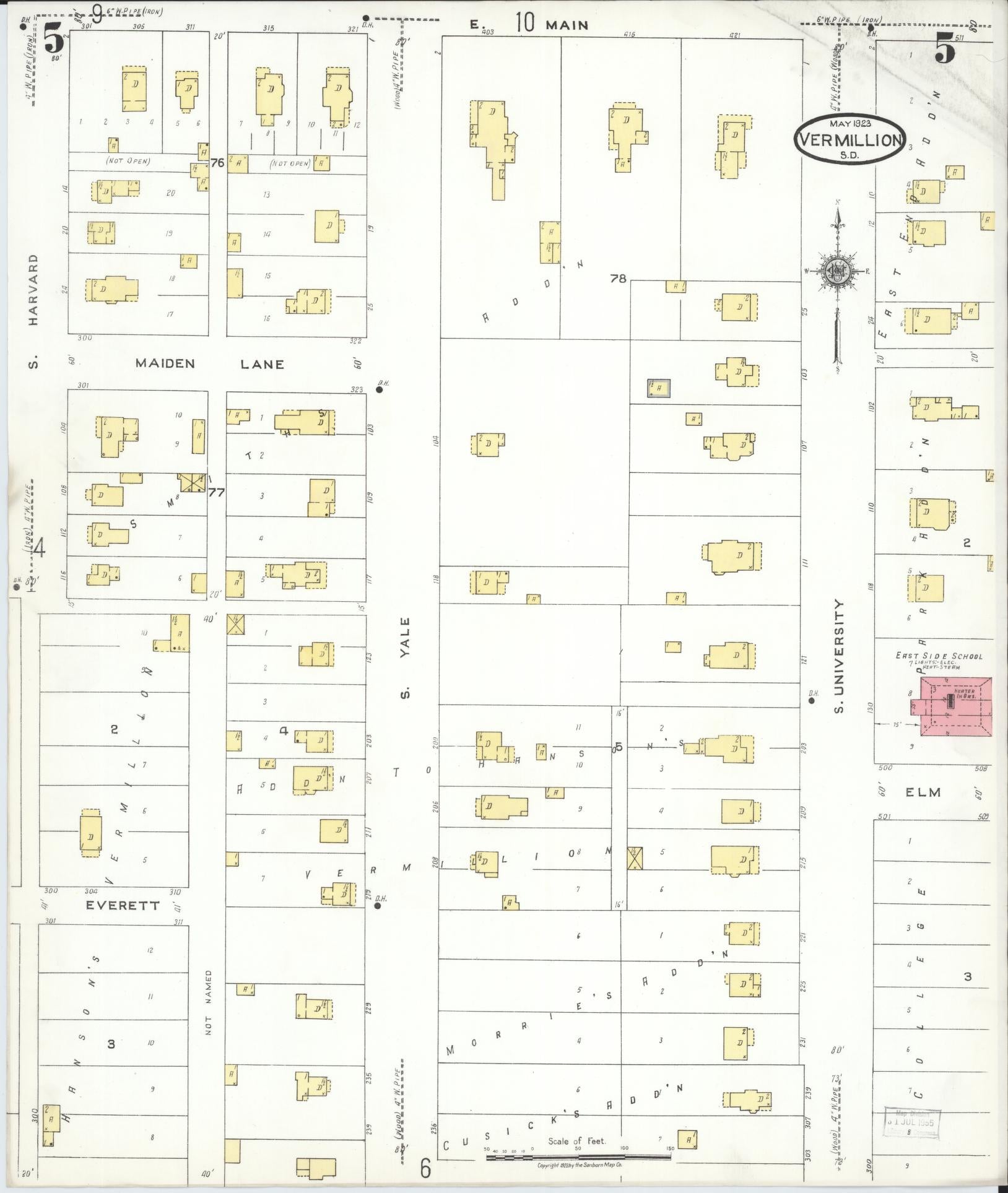 Sanborn Fire Insurance Map from Vermillion, Clay County, South Dakota (1923), Sheet #0005 - Complete Map Set gallery image, historic Sanborn map, vintage wall art, South Dakota South Dakota