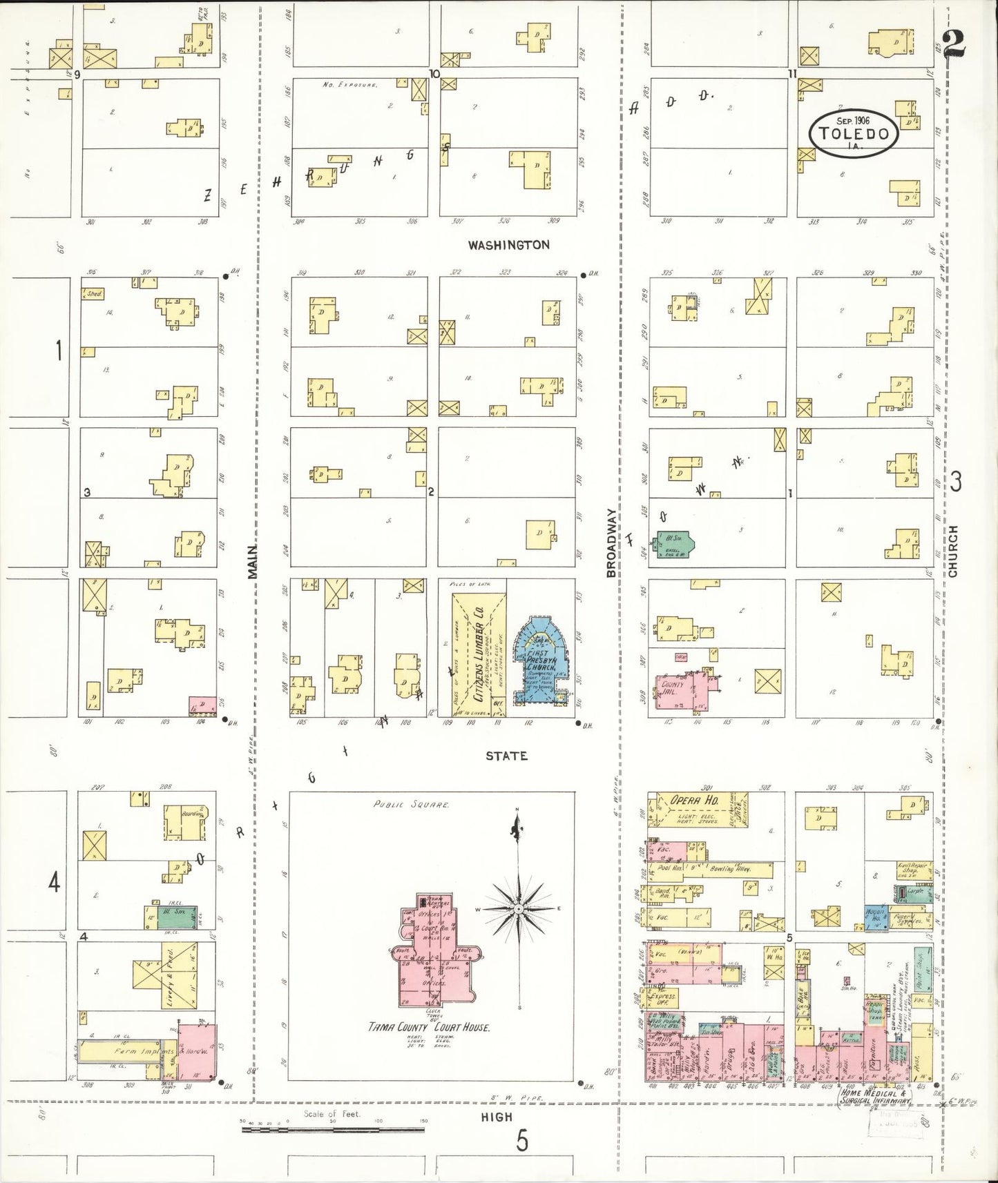 Sanborn Fire Insurance Map from Toledo, Tama County, Iowa (1906), Sheet #0002 - Historic Sanborn Fire Insurance Map Print