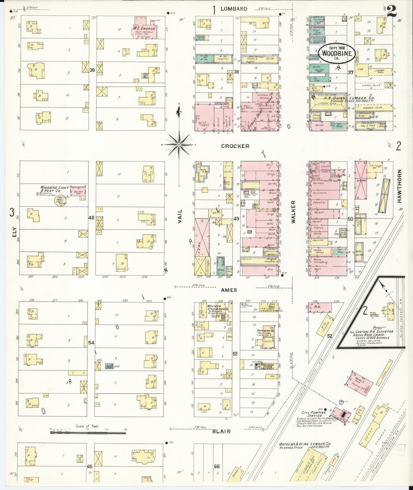 Sanborn Fire Insurance Map from Woodbine, Harrison County, Iowa (1908), Sheet #0002 - Historic Sanborn Fire Insurance Map Print