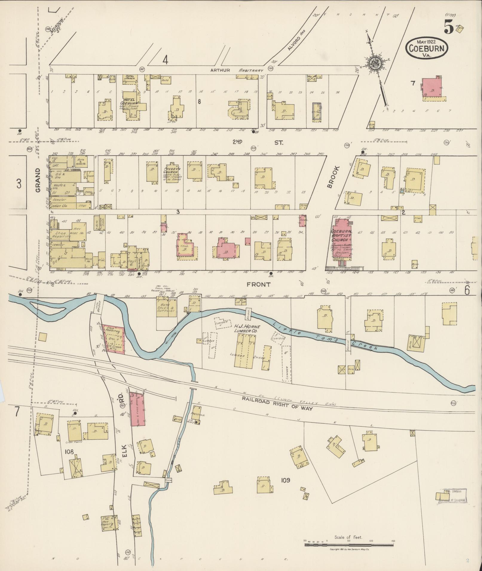 Sanborn Fire Insurance Map from Coeburn, Wise County, Virginia (1922), Sheet #0005 - Complete Map Set gallery image, historic Sanborn map, vintage wall art, Virginia Virginia