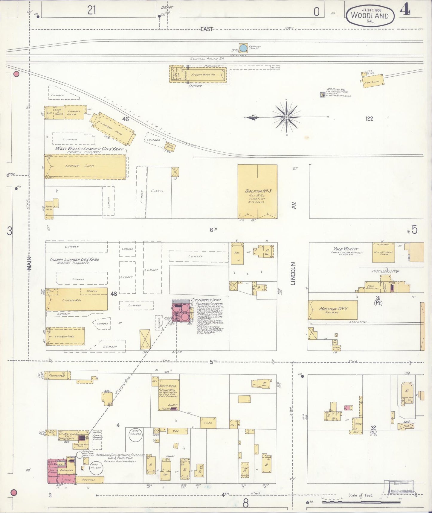 Sanborn Fire Insurance Map from Woodland, Yolo County, California (1906), Sheet #0004 - Complete Map Set gallery image, historic Sanborn map, vintage wall art, California California