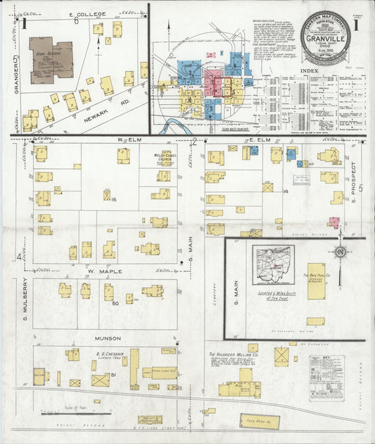 Sanborn Fire Insurance Map from Granville, Licking County, Ohio (1926), Sheet #0001 - Historic Sanborn Fire Insurance Map Print, vintage old map wall art, antique decor, genealogy gift, Ohio Ohio map