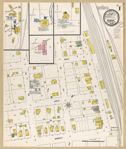 Sanborn Fire Insurance Map from Thayer, Oregon County, Missouri (1900), Sheet #0001 - Historic Sanborn Fire Insurance Map Print, vintage old map wall art, antique decor, genealogy gift, Thayer Oregon map