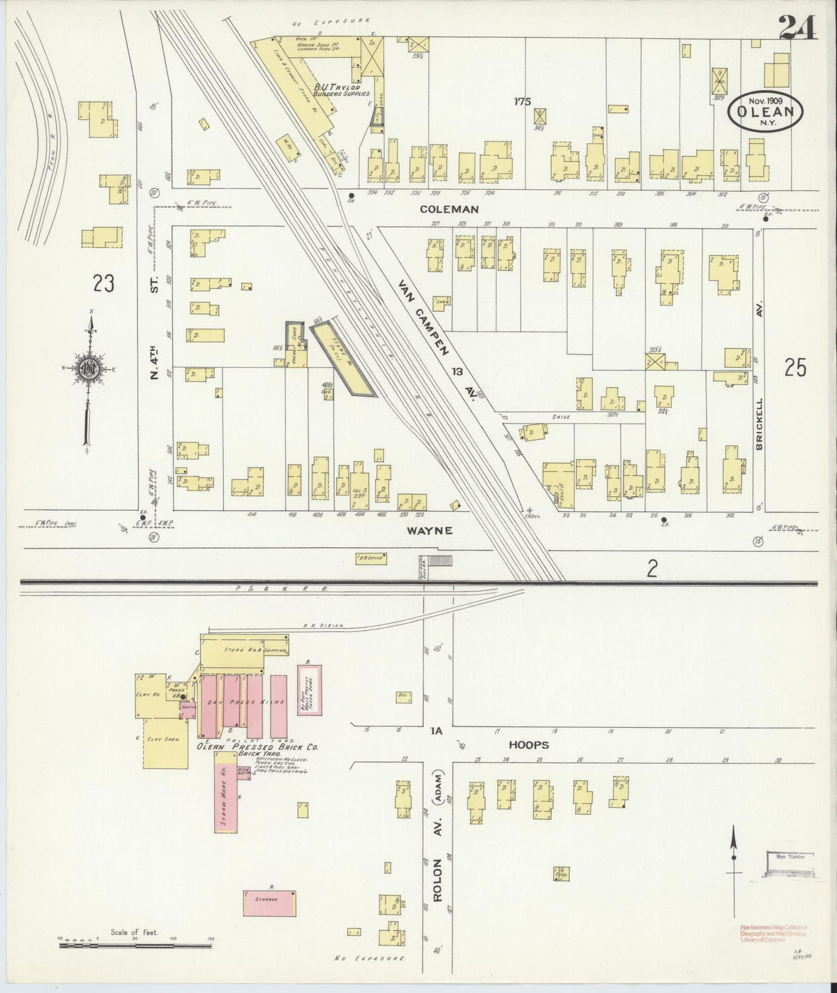 Sanborn Fire Insurance Map from Olean, Cattaraugus County, New York (1909), Sheet #0024 - Complete Map Set gallery image, historic Sanborn map, vintage wall art, New York New York