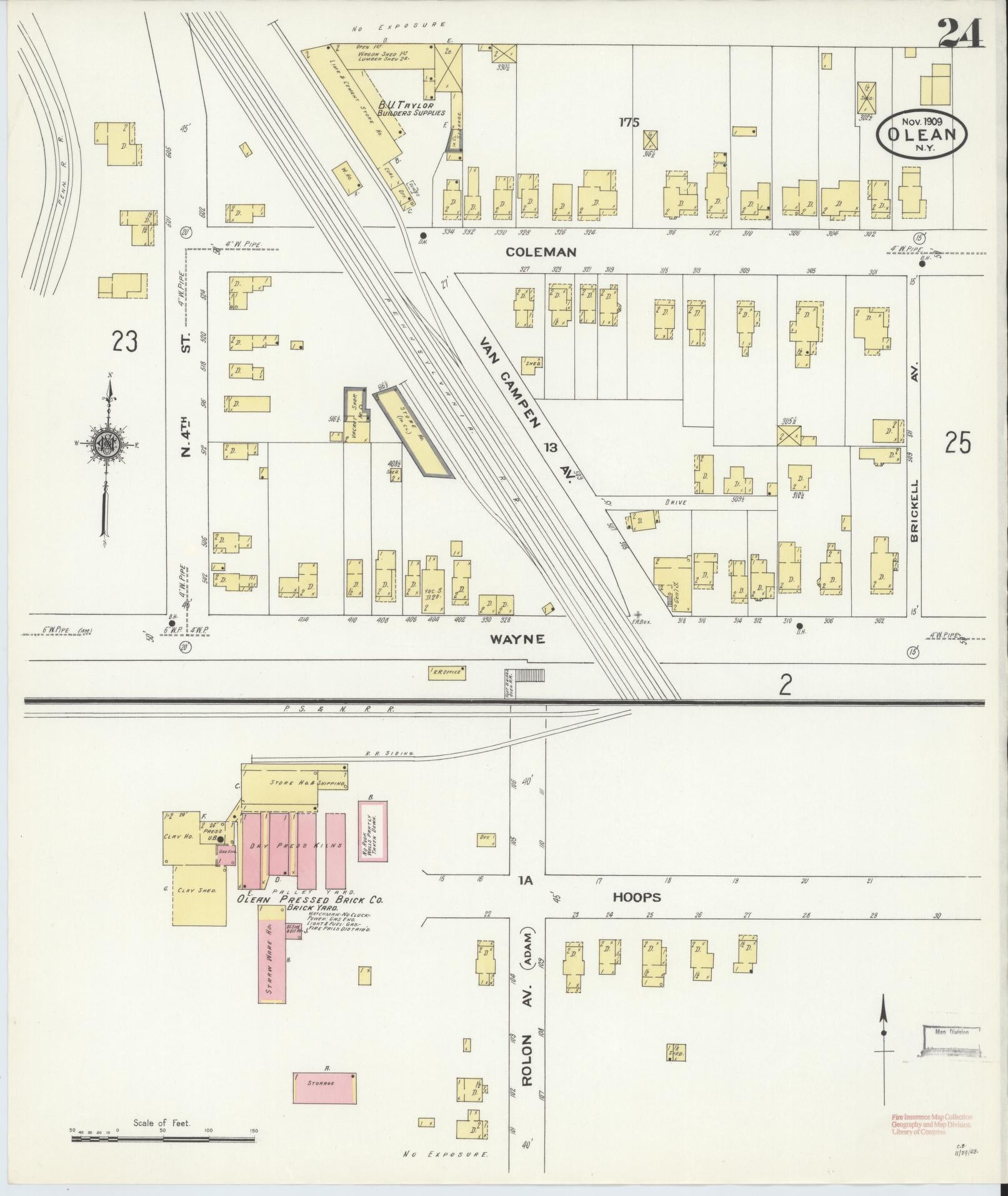 Sanborn Fire Insurance Map from Olean, Cattaraugus County, New York (1909), Sheet #0024 - Complete Map Set gallery image, historic Sanborn map, vintage wall art, New York New York